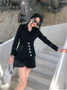 Pink Skirt Suit Jacket Set Women Double Breasted Balzer Short Beadings Asymmetry Sexy Skirt Two Pieces Set Business Work Outfit