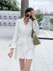 Pink Skirt Suit Jacket Set Women Double Breasted Balzer Short Beadings Asymmetry Sexy Skirt Two Pieces Set Business Work Outfit