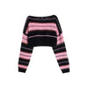 Pink Striped Cropped Sweater Women Vintage Jumper Preppy Style Autumn Long Sleeve Y2K Harajuku  Goth Emo Pullovers Tops
