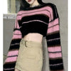 Pink Striped Cropped Sweater Women Vintage Jumper Preppy Style Autumn Long Sleeve Y2K Harajuku  Goth Emo Pullovers Tops