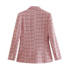 Pink Tweed Blazer Women 2023 Vintage Notch Collar Long Sleeve Pockets Jacket Plaid Casual Office Street Women Clothing