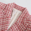 Pink Tweed Blazer Women 2023 Vintage Notch Collar Long Sleeve Pockets Jacket Plaid Casual Office Street Women Clothing