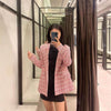 Pink Tweed Blazer Women 2023 Vintage Notch Collar Long Sleeve Pockets Jacket Plaid Casual Office Street Women Clothing