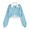 Pink Y2k Fake Two-Piece Sexy Halter Sweater Baggy T-shirt Women's Autumn 2023 Long Sleeve Harajuku Kawaii Crop Sweater Tops