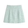 Pinkou Women Tweed Blazer Suit Long Sleeve Double Breasted Jacket A Line Mini Skirt Office Wear Mint Chic Set TZ04