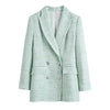 Pinkou Women Tweed Blazer Suit Long Sleeve Double Breasted Jacket A Line Mini Skirt Office Wear Mint Chic Set TZ04