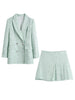 Pinkou Women Tweed Blazer Suit Long Sleeve Double Breasted Jacket A Line Mini Skirt Office Wear Mint Chic Set TZ04