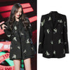 Pinkoz black blazers designer women double breasted autumn winter elegant office lady tops animal printed gothic jacket