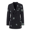 Pinkoz black blazers designer women double breasted autumn winter elegant office lady tops animal printed gothic jacket