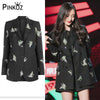 Pinkoz black blazers designer women double breasted autumn winter elegant office lady tops animal printed gothic jacket