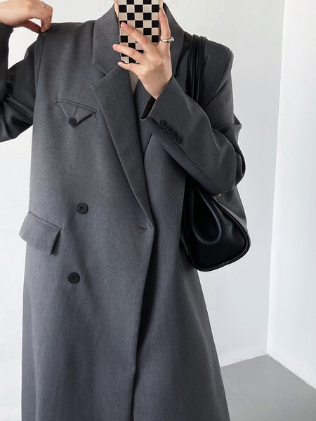 Pirate Hippie Gray Classic Long Blazers Woman 2023 Autumn Single Breasted Coat Femme Casual Vintage Streetwear Suit Outerwears