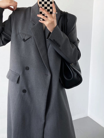 Pirate Hippie Gray Classic Long Blazers Woman 2023 Autumn Single Breasted Coat Femme Casual Vintage Streetwear Suit Outerwears