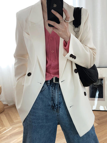 Pirate Hippie Shoulder Pads Solid Blazers Woman 2023 Autumn Double Breasted Coat Casual Elegant  Suit Outerwear
