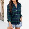 Plaid Autumn Shirt Women Casual Single Breast Blouse Vintage Loose Long Sleeve Outerwear Female Lapel Jacket With Pocket