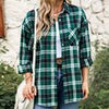 Plaid Autumn Shirt Women Casual Single Breast Blouse Vintage Loose Long Sleeve Outerwear Female Lapel Jacket With Pocket