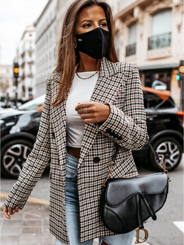 Plaid Blazer  Autumn Korean temperament versatile lattice small suit coat women's long sleeve