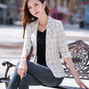 Plaid Blazer Female British Casual Short Small Suit Spring Office Lady Single Button Three Quarter Women's Suit Lattice Jacket