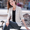 Plaid Blazer Female British Casual Short Small Suit Spring Office Lady Single Button Three Quarter Women's Suit Lattice Jacket