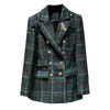 Plaid Blazer Jacket Women 2023 Designer Embroidery Double Breasted Green Suit Jacket Lady Elegant Formal Blazer Coat