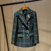 Plaid Blazer Jacket Women 2023 Designer Embroidery Double Breasted Green Suit Jacket Lady Elegant Formal Blazer Coat
