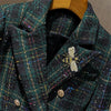 Plaid Blazer Jacket Women 2023 Designer Embroidery Double Breasted Green Suit Jacket Lady Elegant Formal Blazer Coat