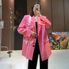 Plaid Blazer Jacket Women Loose Korean Casual Sweet Bow Design Pink Single-Breasted Office Suit Coat Top 2023 Spring Clothes