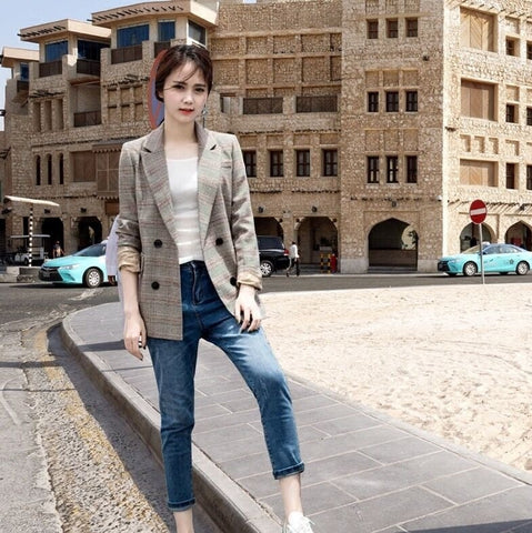 Plaid Blazer Women Korean 2022 Spring and Autumn New Casual Temperament Ms. Long Sleeve Short Suit