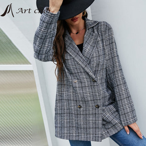 Plaid Blazers Jackets Autumn Women Leisure Suits Business Vintage Female Coats Talever Office Ladies Outerwear Overcoat