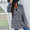 Plaid Blazers Jackets Autumn Women Leisure Suits Business Vintage Female Coats Talever Office Ladies Outerwear Overcoat
