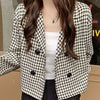 Plaid Blazers Women Straight Crop All-match Spring Autumn Femme Notched Double Breasted Clothing Teens Vintage Popular Classic