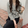 Plaid Blazers Women Straight Crop All-match Spring Autumn Femme Notched Double Breasted Clothing Teens Vintage Popular Classic