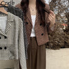 Plaid Blazers Women Straight Crop All-match Spring Autumn Femme Notched Double Breasted Clothing Teens Vintage Popular Classic