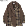 Plaid Irregular Patchwork Blazer Women Autumn 2022 Korean Loose Notched Lapel Double-Breasted Long Sleeve Suit Coats Female