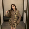Plaid Irregular Patchwork Blazer Women Autumn 2022 Korean Loose Notched Lapel Double-Breasted Long Sleeve Suit Coats Female
