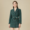 Plaid Long Blazers Jacket Women Autumn Winter Notched Long Sleeve Plus Size Office Ladies Coat Double Breasted Dress Blazer
