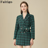 Plaid Long Blazers Jacket Women Autumn Winter Notched Long Sleeve Plus Size Office Ladies Coat Double Breasted Dress Blazer