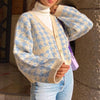 Plaid Print Cardigan Sweater Women Long Sleeve Short Knitted Sweater Autumn Casual V-Neck Streetwear Coats Loose Pull Femme