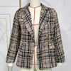 Plaid Print Flap Pockets Small Suit Coat Double Breasted Female Formal Office Coat Lapel Long Sleeve Blazer Coat For Daily Wear