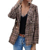Plaid Print Flap Pockets Small Suit Coat Double Breasted Female Formal Office Coat Lapel Long Sleeve Blazer Coat For Daily Wear