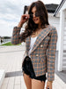 Plaid Printed Women Jacket Double Breasted Small Coat Office Ladies Suit Jacket Casual Pockets Women Suit Coat Slim Fit Jackets