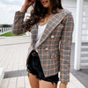 Plaid Printed Women Jacket Double Breasted Small Coat Office Ladies Suit Jacket Casual Pockets Women Suit Coat Slim Fit Jackets