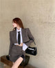 Plaid Short blazers 2023 Women's Suits with High Waist Side Slit Mini Skirt Tweed Sexy Office 2-piece Elegant Sets