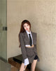 Plaid Short blazers 2023 Women's Suits with High Waist Side Slit Mini Skirt Tweed Sexy Office 2-piece Elegant Sets