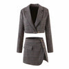 Plaid Short blazers 2023 Women's Suits with High Waist Side Slit Mini Skirt Tweed Sexy Office 2-piece Elegant Sets