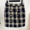 Plaid Skirt Women 2023 Metal Lion Button Woolen Casual Work Mini Pencil Skirt and Blazer Jacket Set Skirt Suit