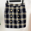 Plaid Skirt Women 2023 Metal Lion Button Woolen Casual Work Mini Pencil Skirt and Blazer Jacket Set Skirt Suit