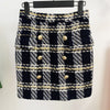 Plaid Skirt Women 2023 Metal Lion Button Woolen Casual Work Mini Pencil Skirt and Blazer Jacket Set Skirt Suit