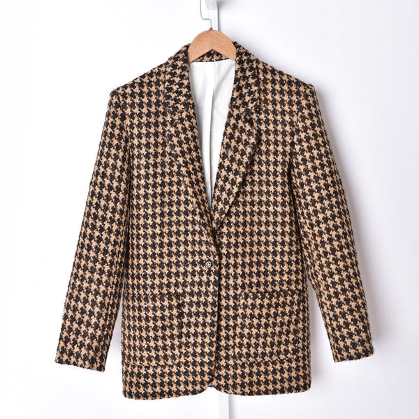 Plaid Skirt or Blazer Women Double Pockets Single Breasted Long Sleeve Suit Coat A-line Buttons Mini Skirts Office Lady Set New