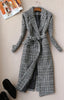 Plaid Suit Women Autumn Winter Long Woolen Blazer & Skirt Set Temperament Tweed Trench Two Piece Set Plus Size Outfit f1834