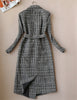 Plaid Suit Women Autumn Winter Long Woolen Blazer & Skirt Set Temperament Tweed Trench Two Piece Set Ladies Outfit f1834